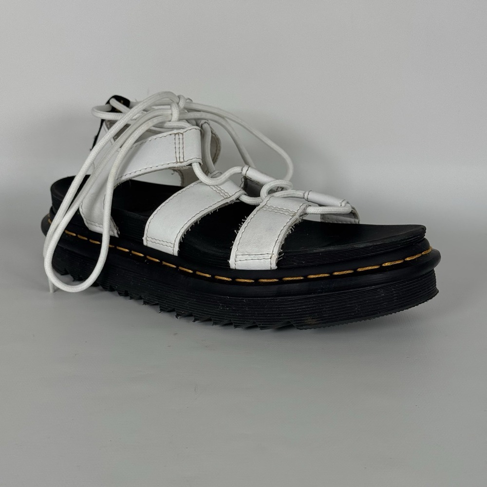Doc Martens Nartilla Platform Sandals Womens Size 7 White Leather Chunky Lace Up